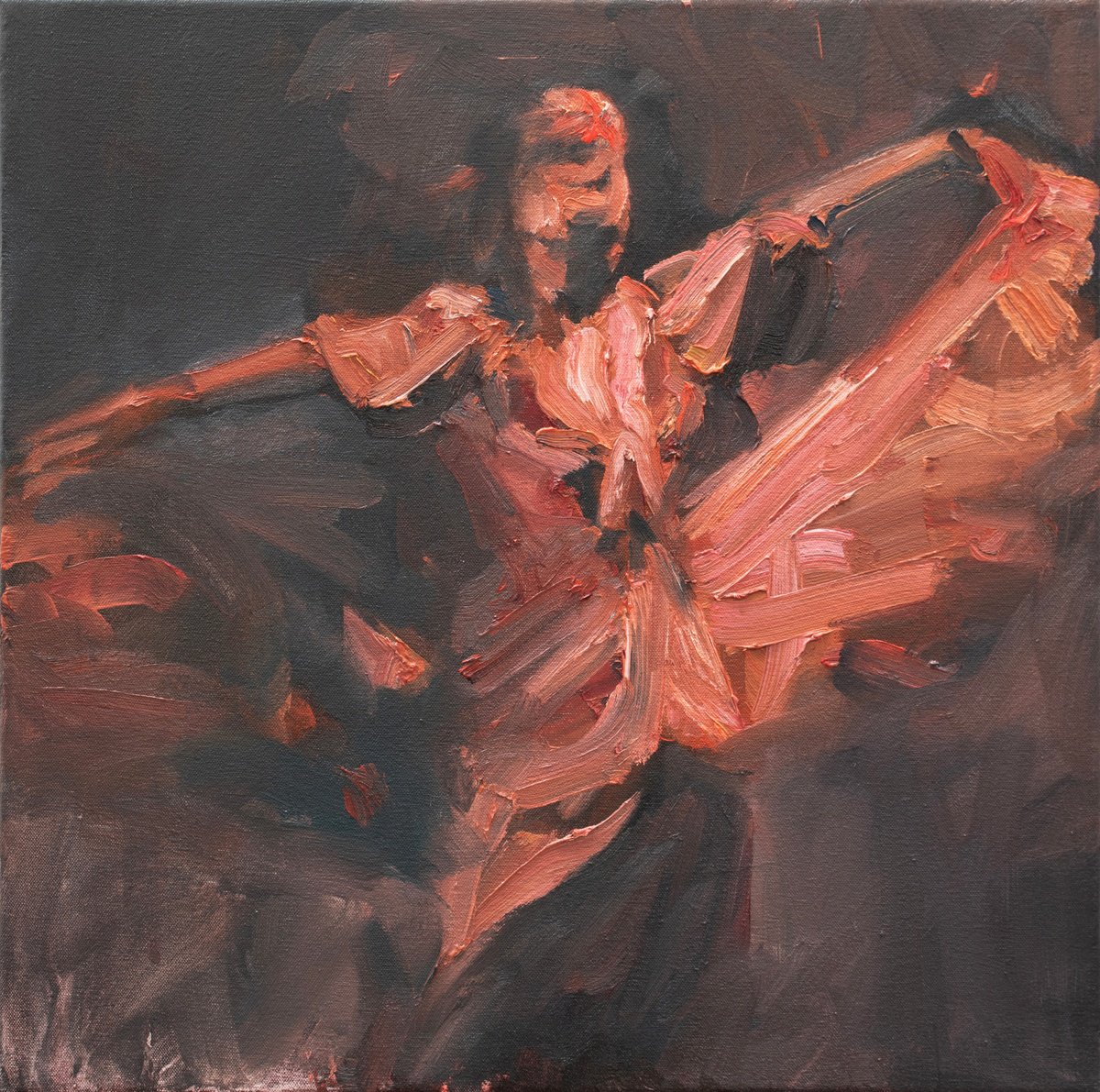 Expressive Portrait Oil Painting By Zil Hoque, 16 X 16", Finale (Study), Original Artwork