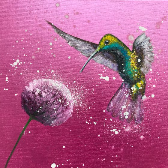 Free As A Bird ~ Hummingbird on Metallic Pink