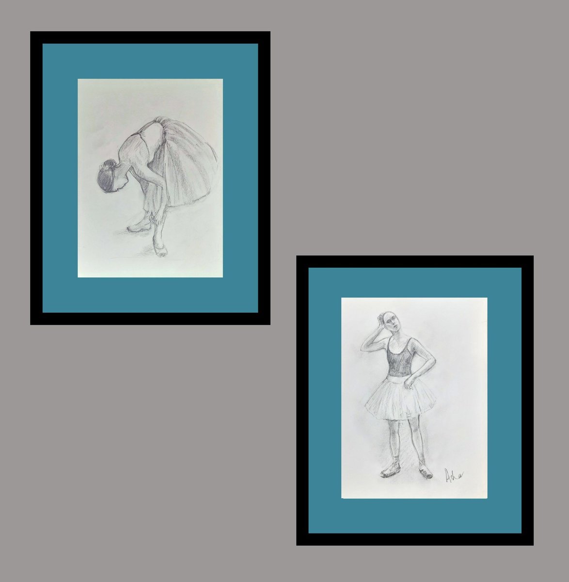 Illustrative Portrait Pencil Drawing By Asha Shenoy, 8 X 12, Set Of Ballerina Sketches 21 And 22, Original Artwork