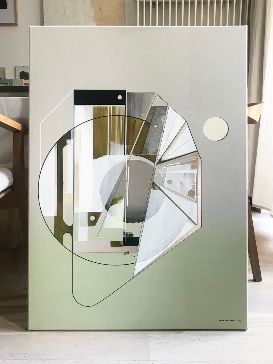 Abstract Acrylic Painting By Olga Hausmann, 28 X 39", Spheral, Original Artwork