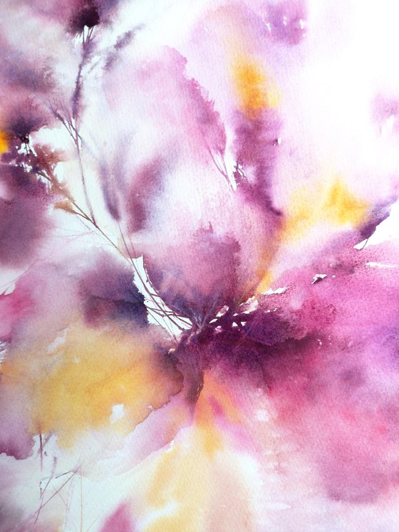 Purple abstract floral painting Amore mio