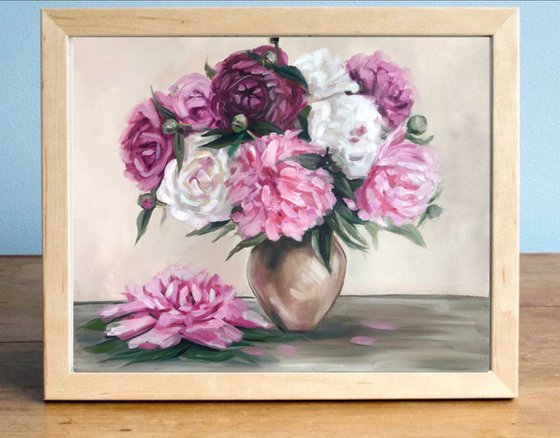 Peony oil painting original peony art 38x46 cm