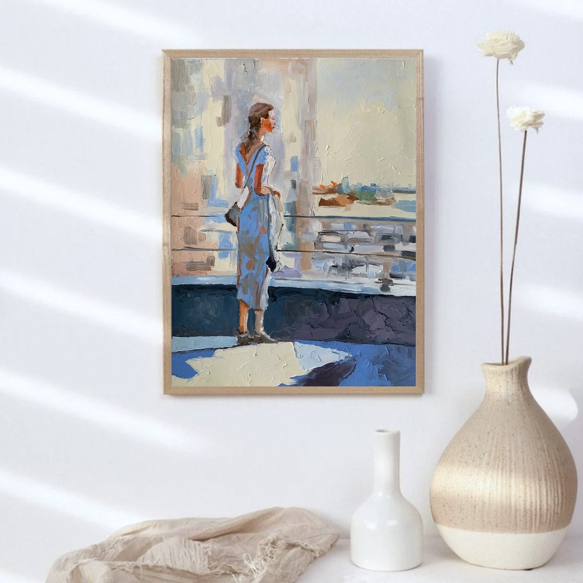 Expressive Portrait Oil Painting By Vita Schagen, 16 X 20", A Woman In The City At Sunset., Original Artwork