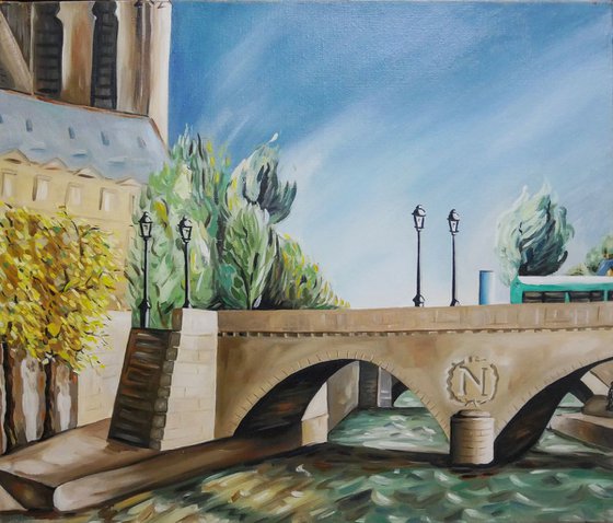 Oil Painting on canvas, SAINT MICHEL Bridge PARIS ( youth artwork )