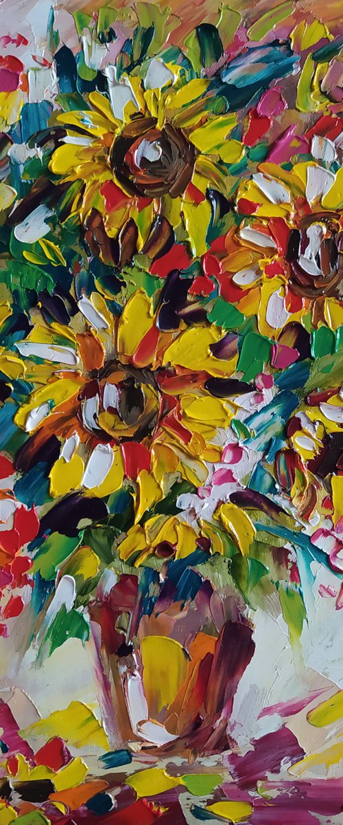 The lights of a sun - sunflowers, oil painting, flowers, sunflowers oil painnting, bouquet by Anastasia Kozorez