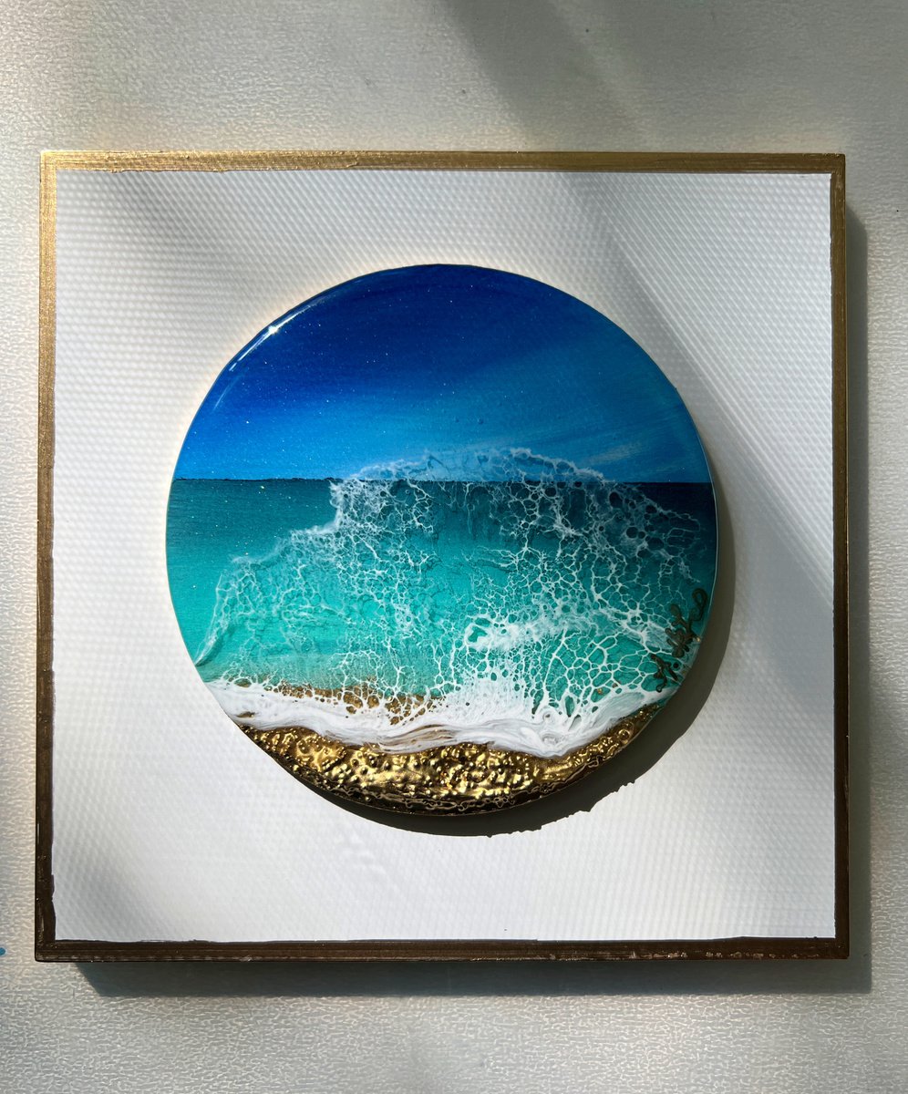 Little wave #3 - Miniature ocean painting by Ana Hefco