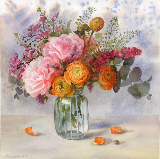 Bouquet with orange ranunculus