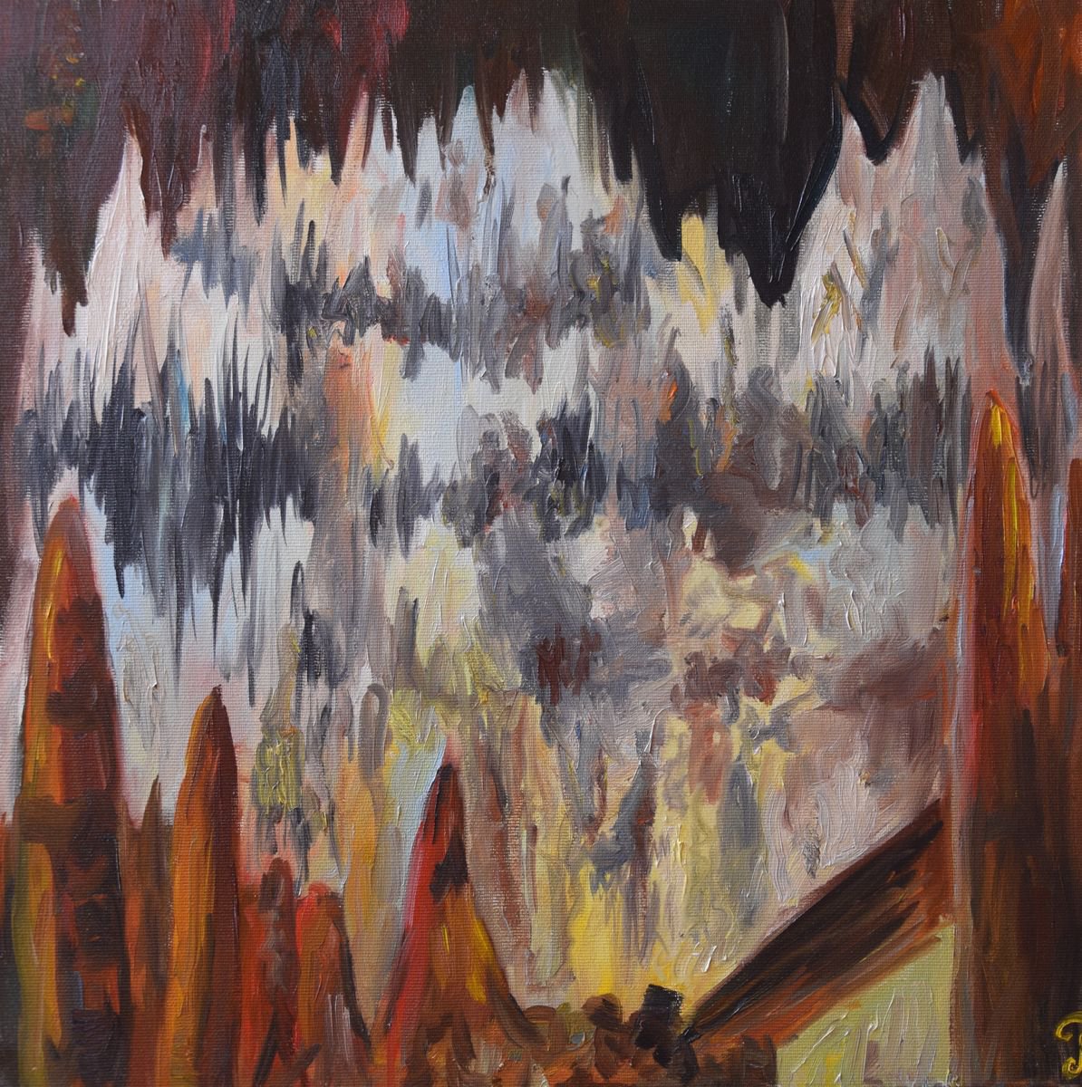 Cave original oil painting on canvas Mountains in Slovakia, gift for speleologist by Kate Grishakova