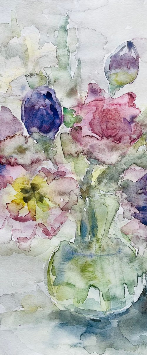 French tulips #2 . Original watercolour painting. 2020 by Elena Klyan