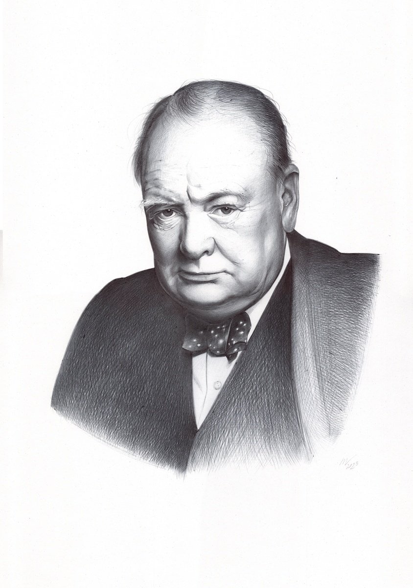 Winston Churchill (Photorealistic Ballpoint Pen Portrait) by Daria Maier