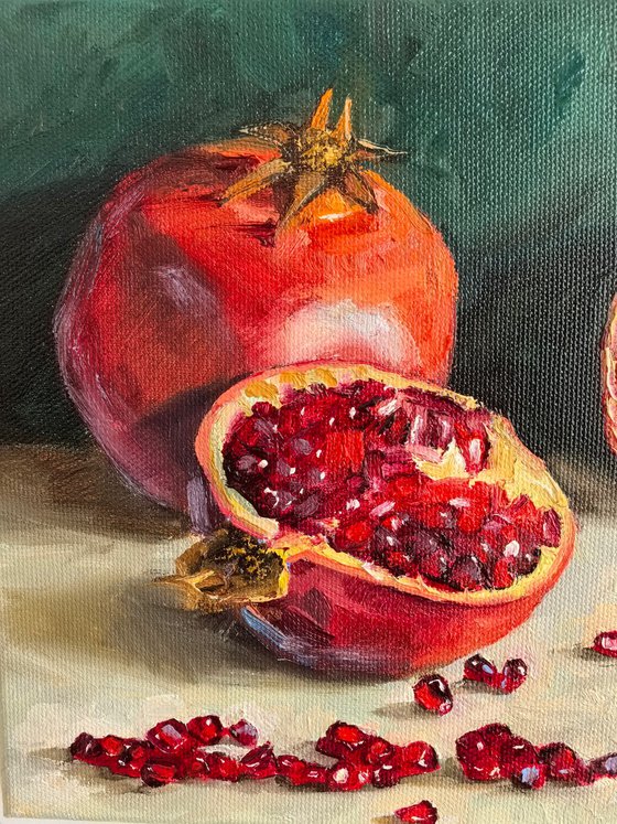 Pomegranate on blue