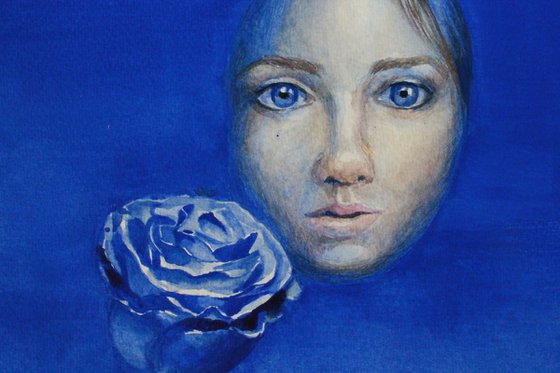 Blue rose watercolor painting