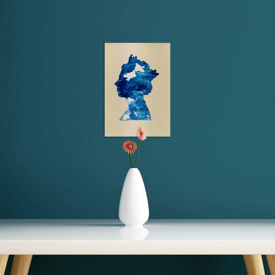 Queen #92 on ivory background, ultramarine, turquoise Marble pattern inspired by Queen Elizabeth II