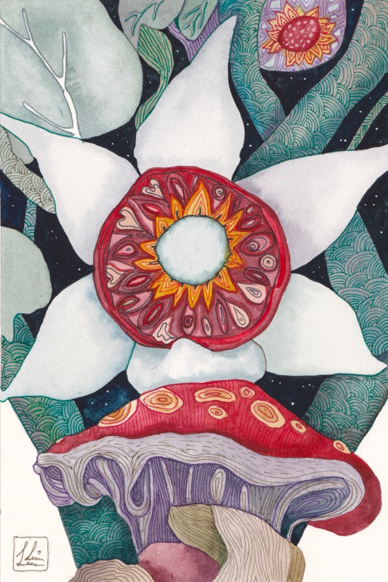 Surrealistic Botanical Watercolour By Lisa Lennon, 6 X 9", Quiet Places 4, Original Artwork