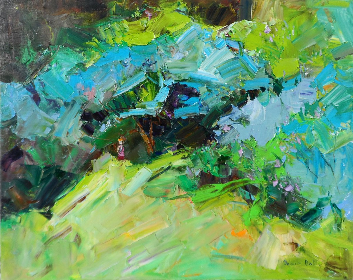 Expressive Landscape Oil Painting By Yehor Dulin, 37 X 30", " Olive Grove ", Original Artwork