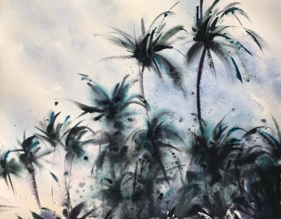 Palm trees on the beach 2. one of a kind. original painting. gift.