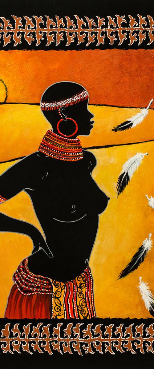 African woman.original Acrylic painting on paper. 45 x 45 c.m framed .Ready to hang by Mahtab Alizadeh