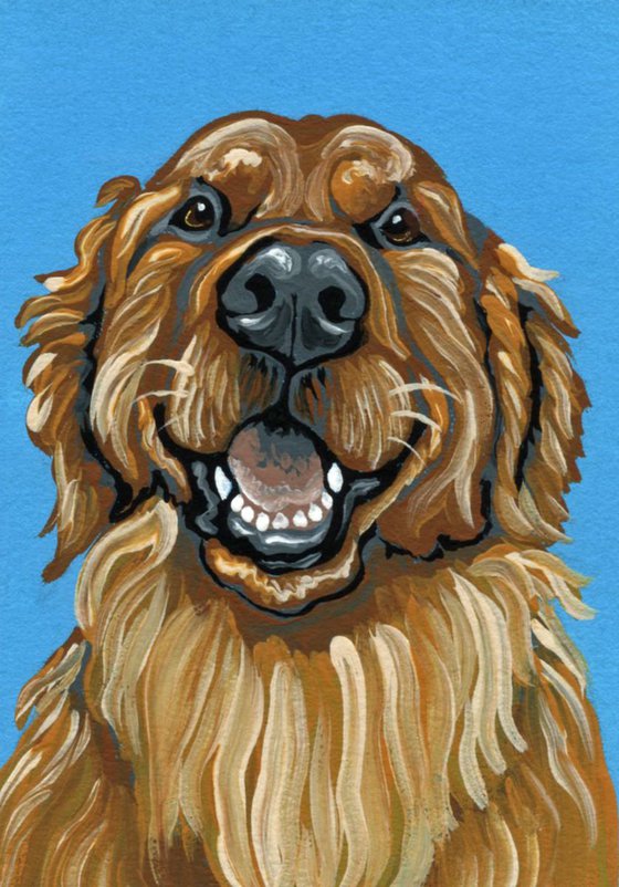 ACEO ATC Original Painting Golden Retriever Dog Art-Carla Smale