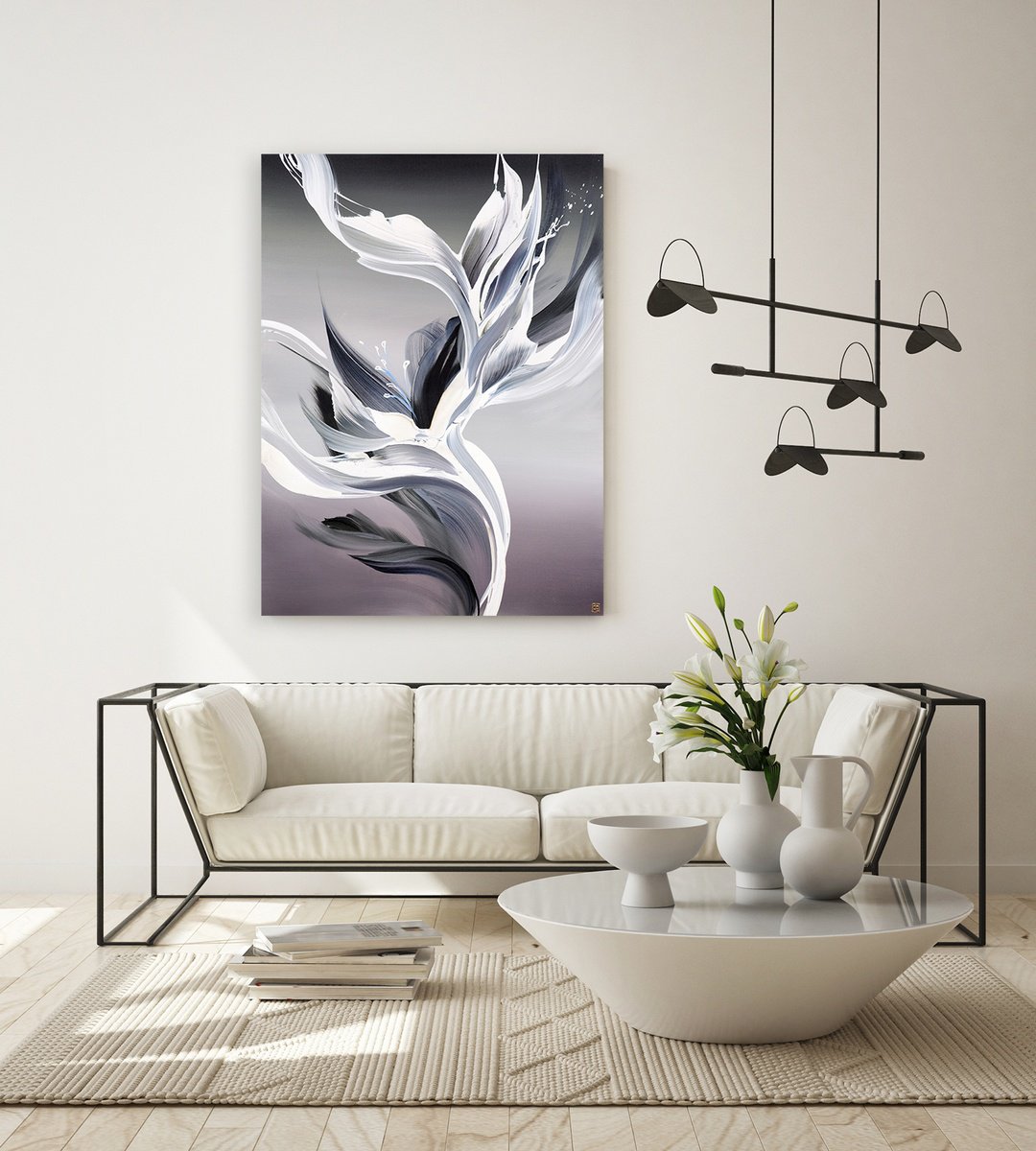 Abstract Acrylic Painting By Novi Lim, 36 X 48", Ice Flower, Original Artwork