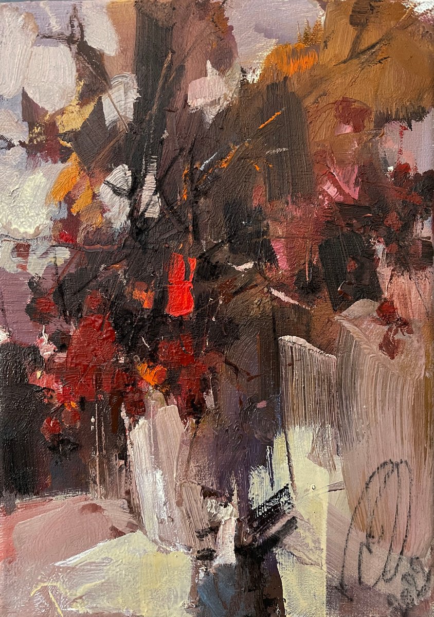 Expressive Botanical Oil Painting By Igor Yuryev, 9 X 13, Gift No. 10, Original Artwork