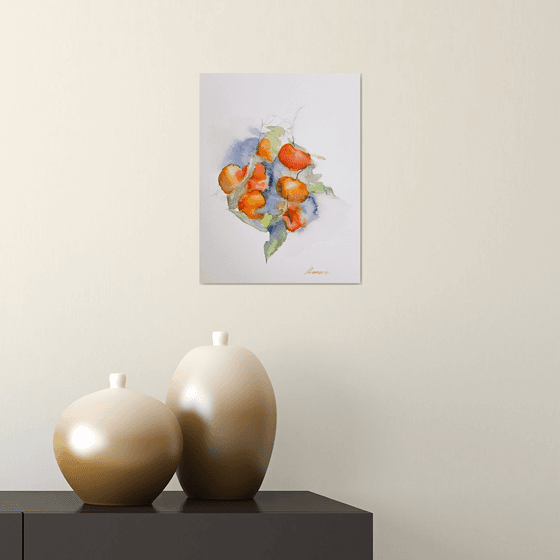 Tangerines.  Original watercolor picture.