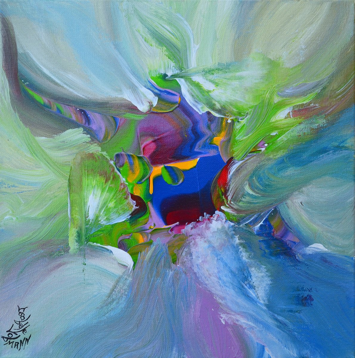 Abstract Acrylic Painting By Isabelle Vobmann, 12 X 12, Angel Kiss, Original Artwork
