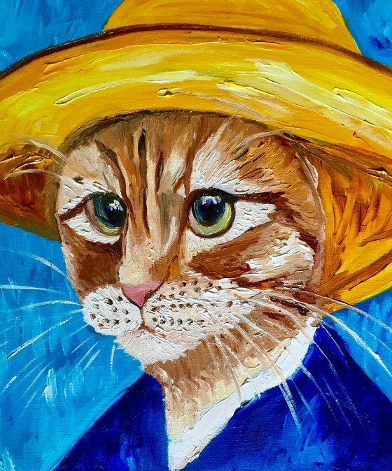 Cat La Vincent Van Gogh inspired by his self portrait in a straw  hat