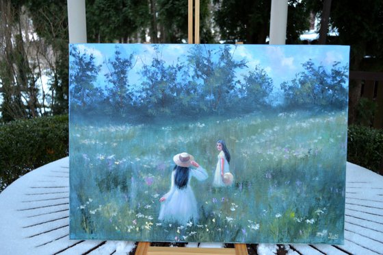 Among the Wildflowers. Medium Oil Painting