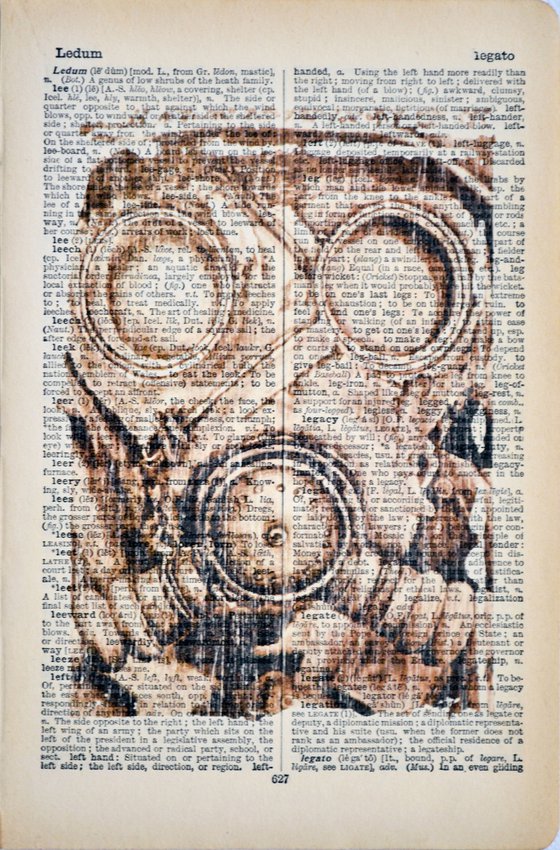 Gas Mask - Collage Art on Real English Dictionary Vintage Book Page