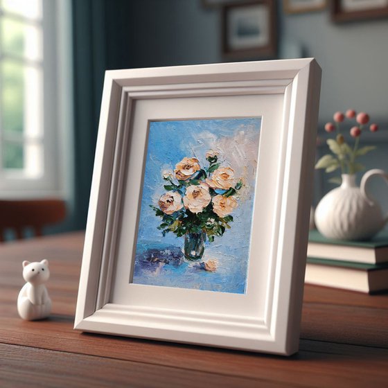 Roses Painting Small Oil Art