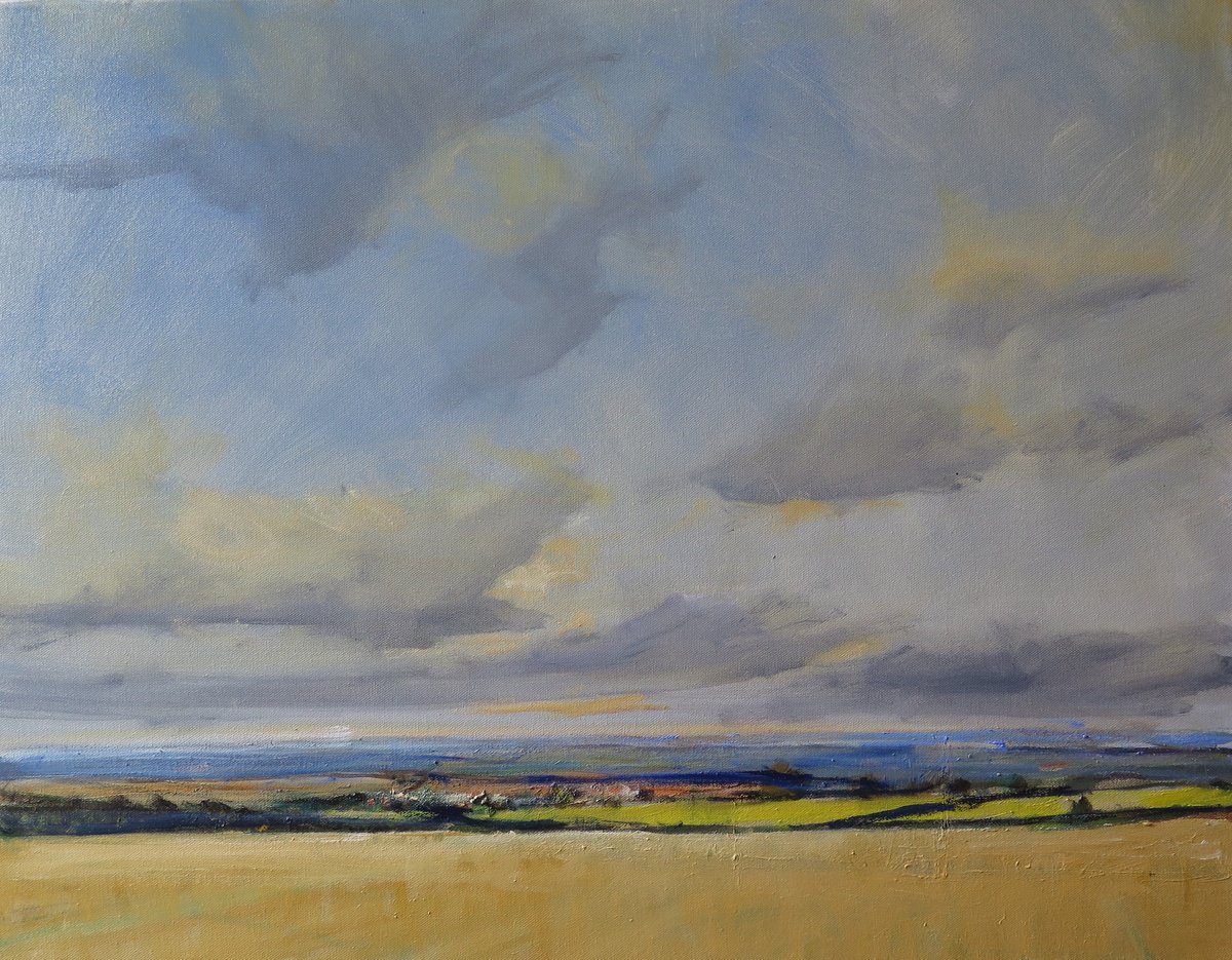Impressionistic Landscape Oil Painting By Malcolm Ludvigsen, 30 X 24", Yorkshire Wolds, Sept 8, Original Artwork