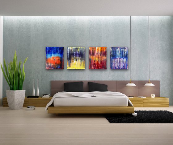 "Melting Point" - Save As A Series - Original Large PMS Abstract Quadriptych Oil Paintings On Canvas - 64" x 20"