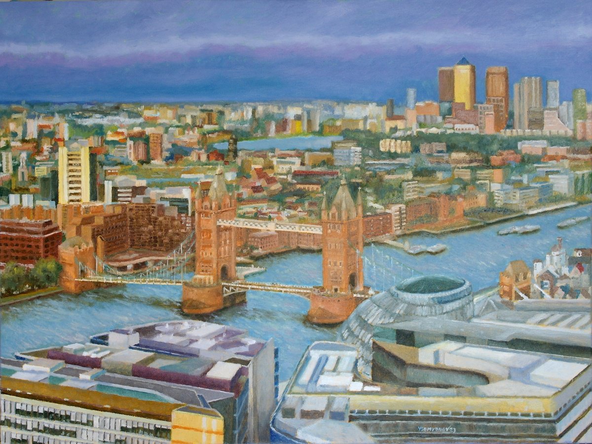 Impressionistic Cityscapes Oil Painting By Juri Semjonov, 31 X 24", London, April, Original Artwork