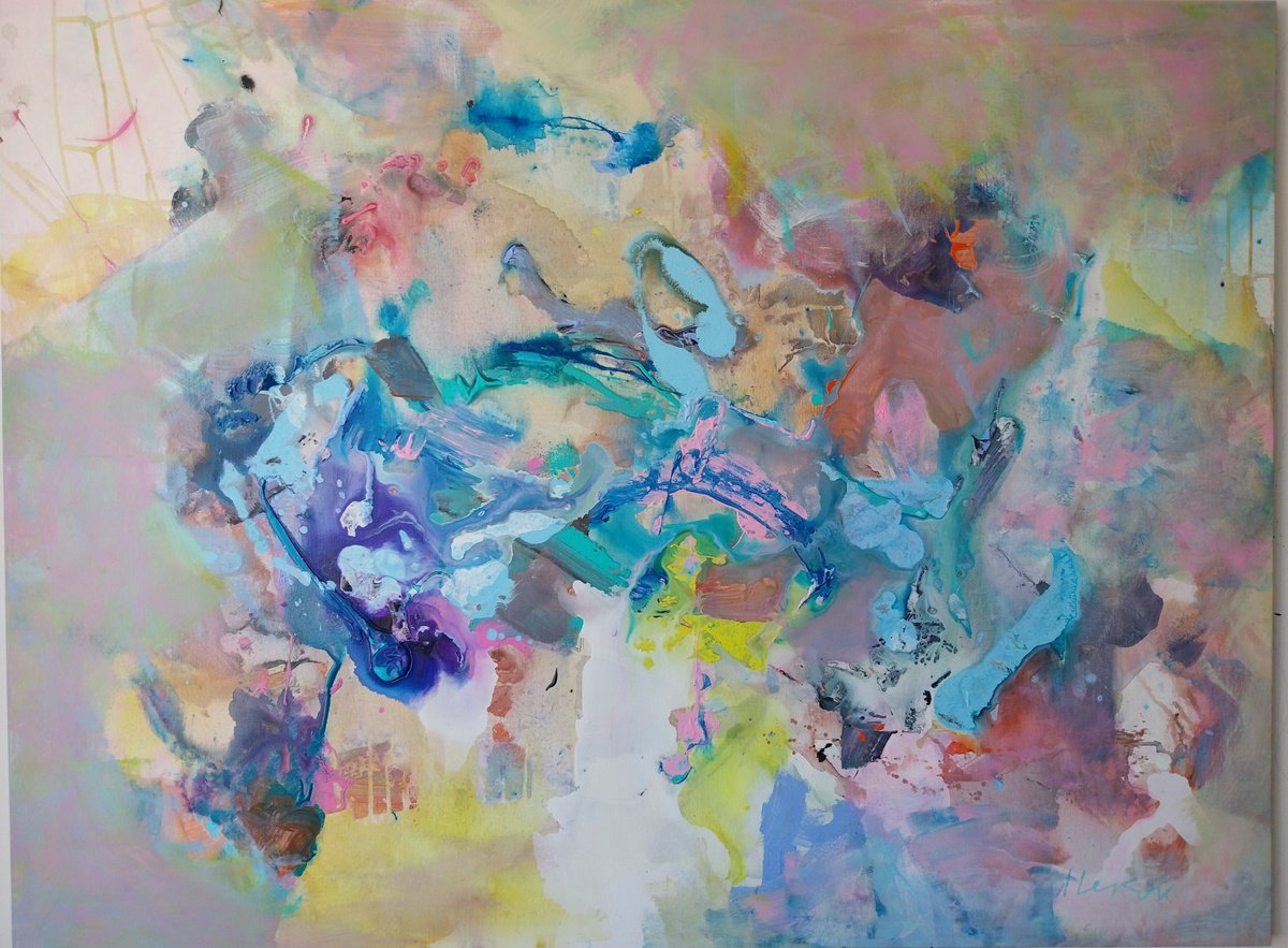 Abstract Acrylic Painting By Ivo Lekov, 47 X 35, Composition Abstract 8, Original Artwork