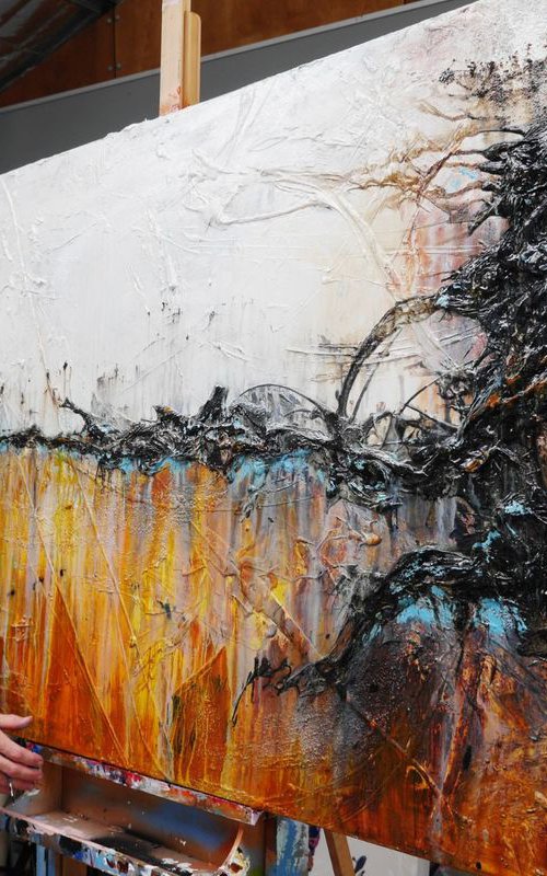 Sienna Jazz #Huge 200cm x 80cm texture Abstract painting Sienna Outback Black White by Franko
