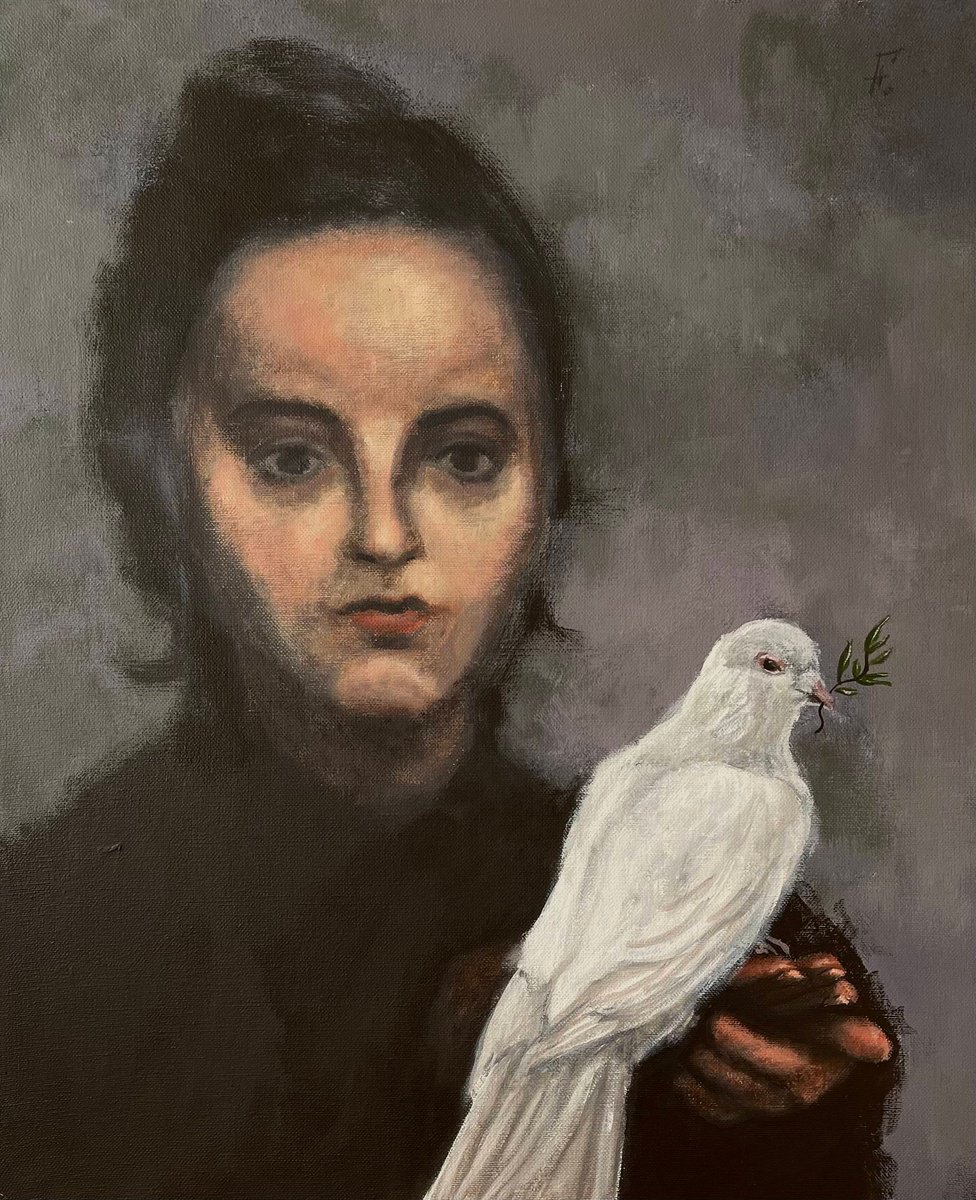 Impressionistic Portrait Acrylic Painting By Nikola Gulev, 20 X 24", "Peace", Original Artwork