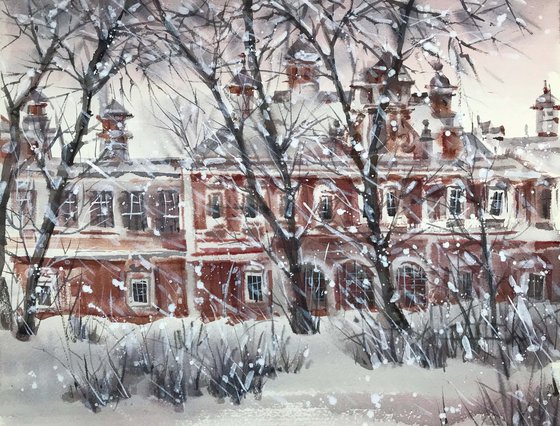 Old manor in winter.