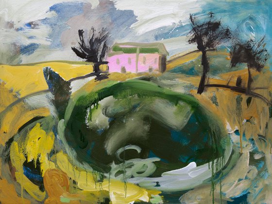 Pink Cottage with Pond