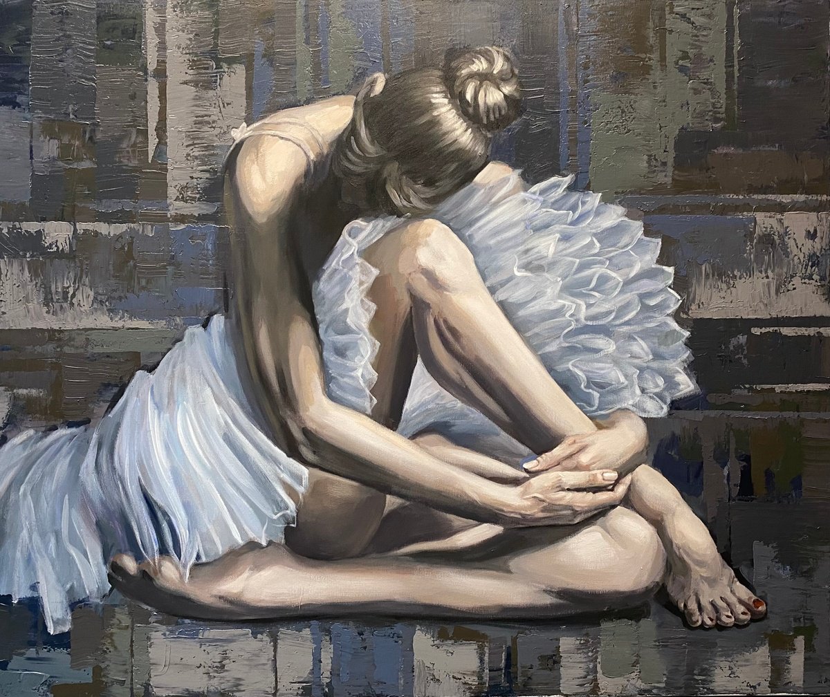 Expressive Portrait Acrylic Painting By Tatiana Filipowicz, 47 X 39", Breathe Of Stillness, Original Artwork