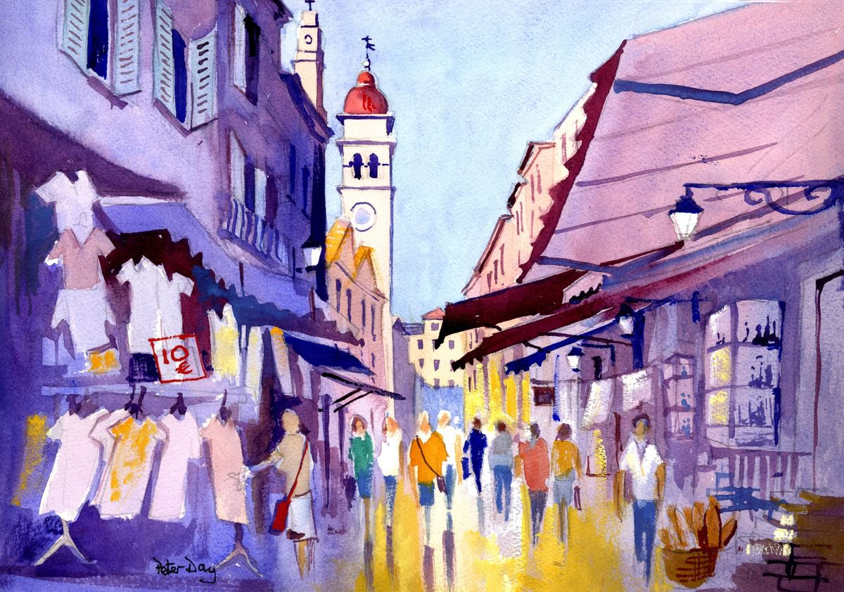Corfu Town, Kerkira. Market, Shops and Churches. by Peter Day
