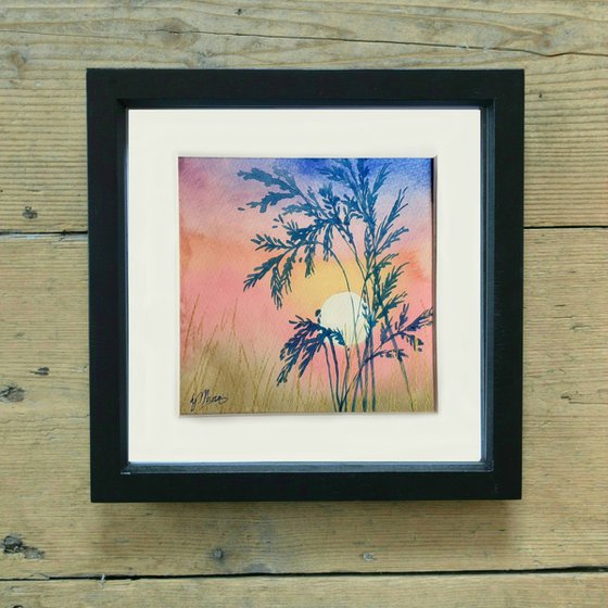 Tropical Sun - mounted watercolour, small gift idea
