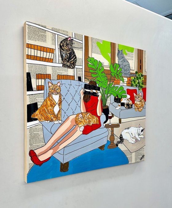 Cat Capers - Crazy Cat Lady 76cm x 76cm