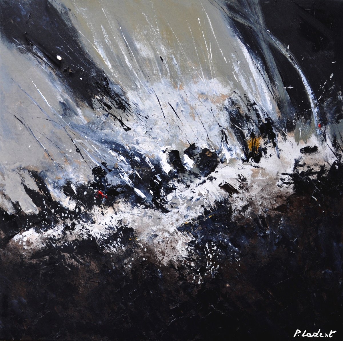 Abstract Oil Painting By Pol Henry Ledent, 28 X 28", Abyss In Motion, Original Artwork