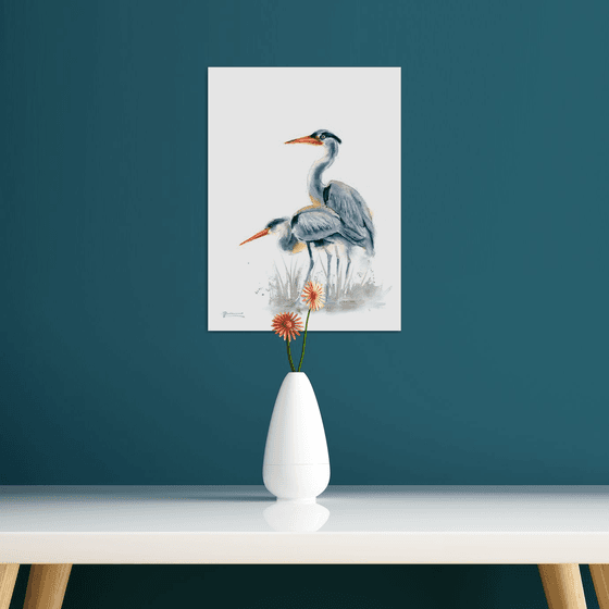 Two Herons  -  Original Watercolor Painting