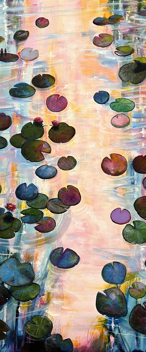 Water Lilies At Sunset 9 by Sandra Gebhardt-Hoepfner