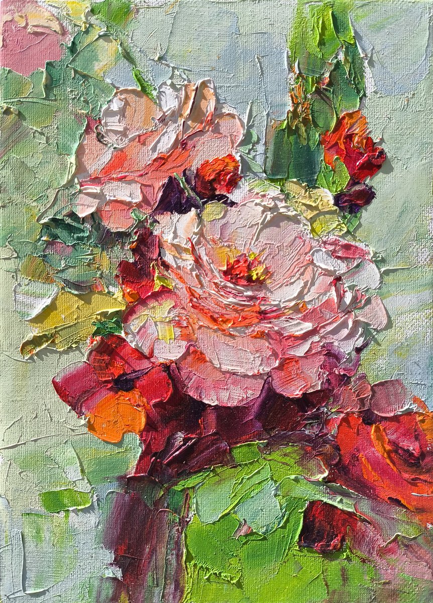 Impressionistic Botanical Oil Painting By Hrach Baghdasaryan, 8 X 12, Rose Garden, Original Artwork