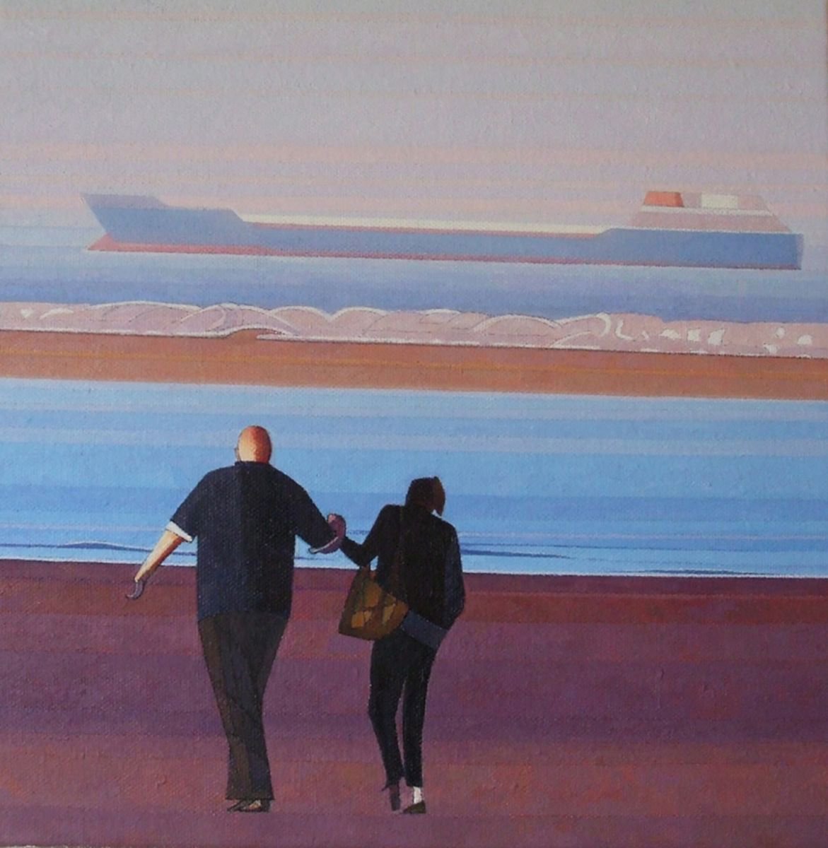 Man and Woman Walking Towards the Sea by David C Watmough