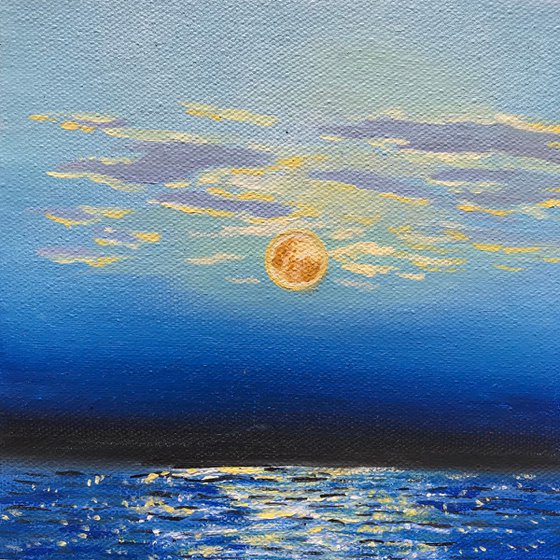 Moonrise ! Moonscape! Small Painting!!  Ready to hang