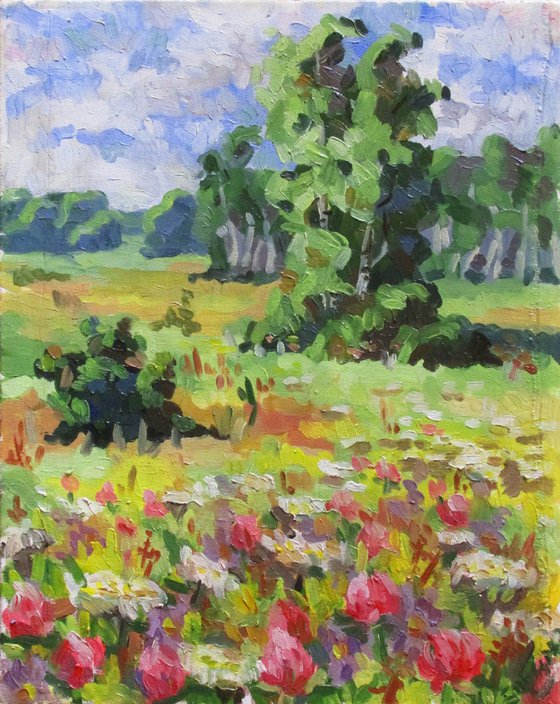 Summer day landscape painting