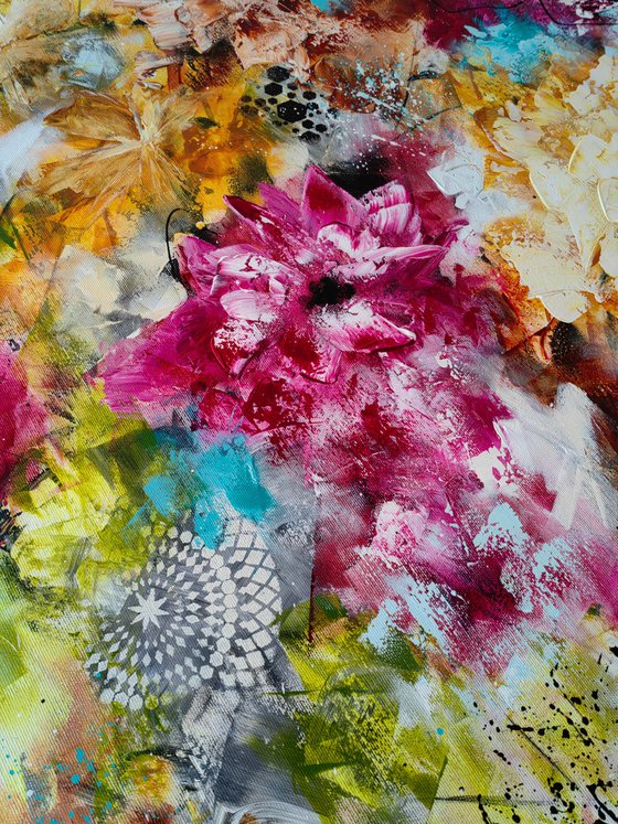 "Vibrant Floral Passion", XXL abstract flower painting